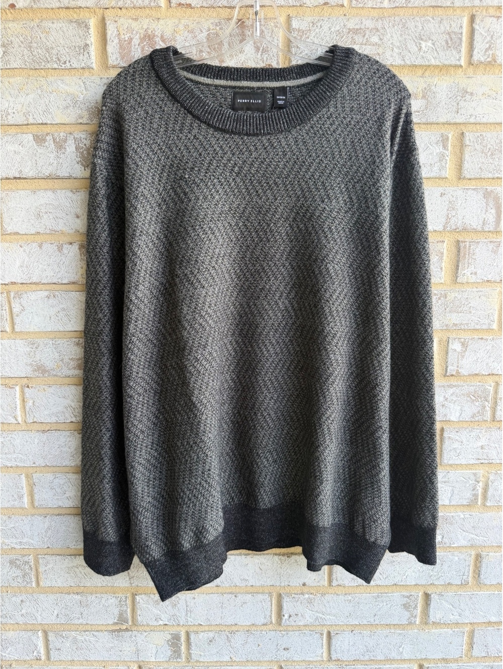 Perry Ellis NWT Crew Neck Gray Tone Herringbone Pattern Sweater Men's Size 2X